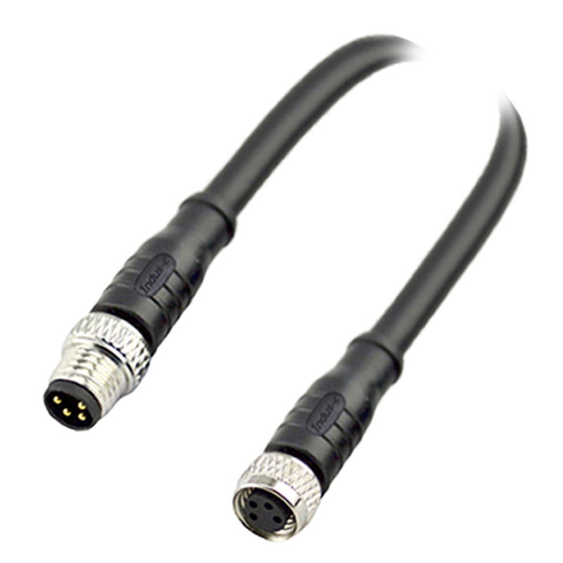 M8 4pins A code male to female straight molded cable, shielded, PVC, -10°C~+80°C, 24AWG 0.25mm²